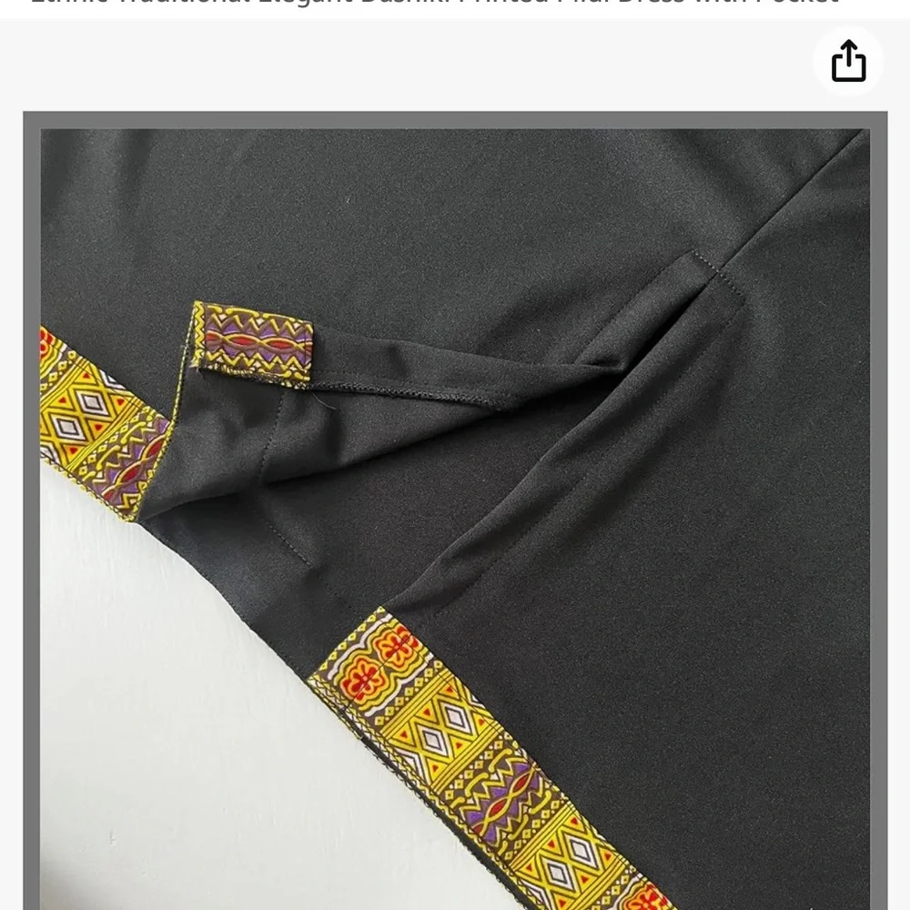 NWT Women’s African Bohemian Bodycon Dresses Dashiki Printed Midi Dress w/pocket - Picture 5 of 5